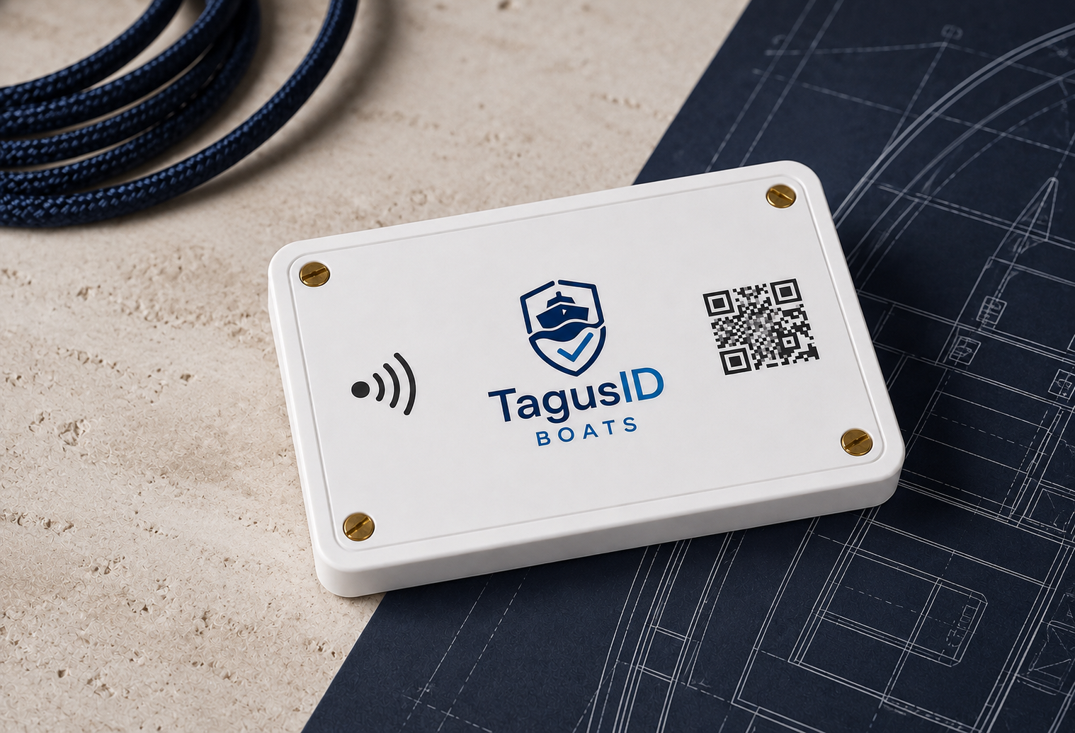 Approved TAGUSID BOATS identity plaque prepared for installation