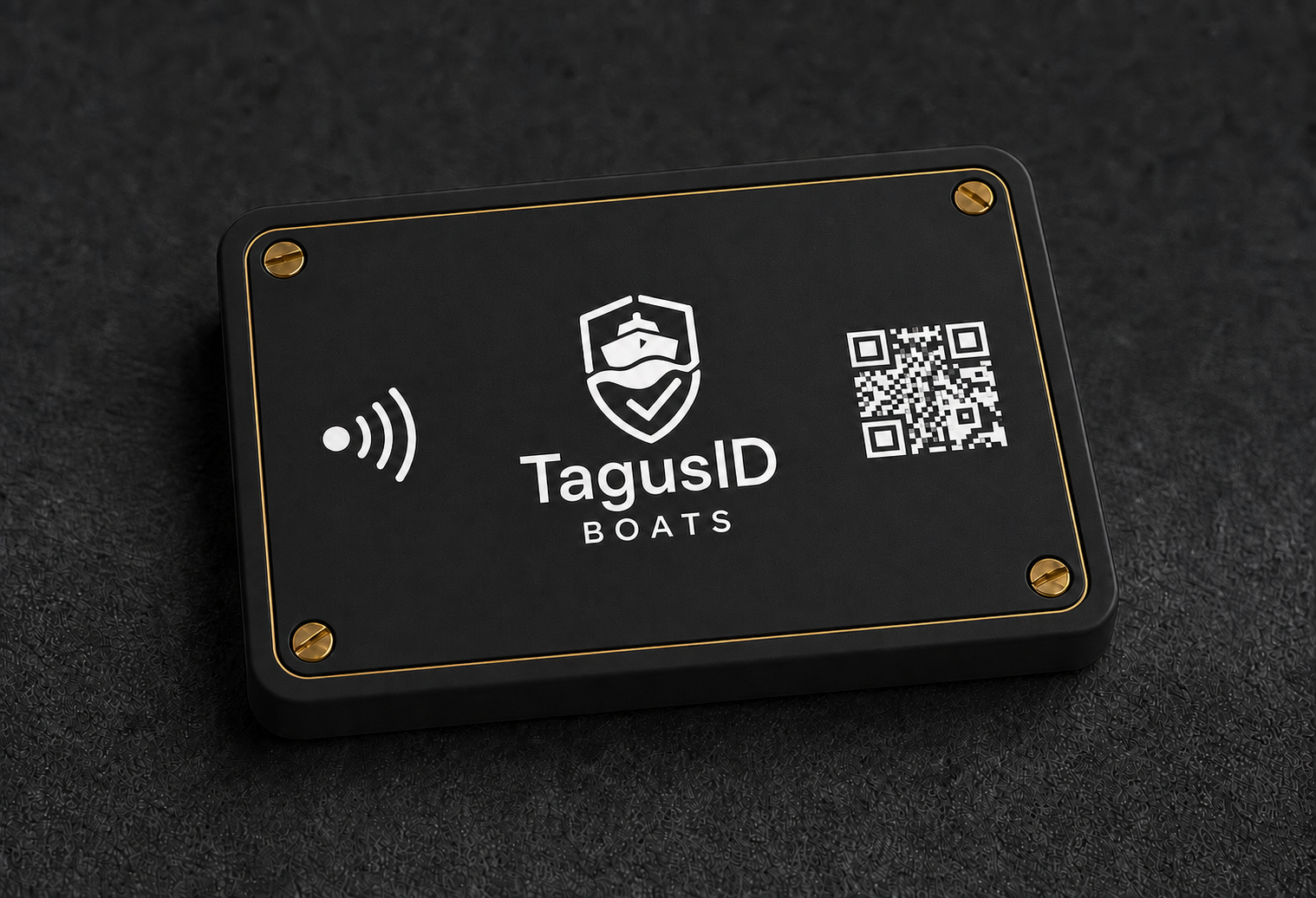 Approved black and gold TAGUSID BOATS identity plaque