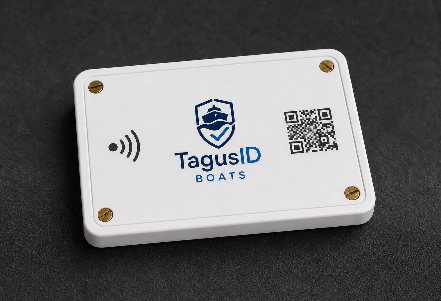 Approved white TAGUSID BOATS identity plaque